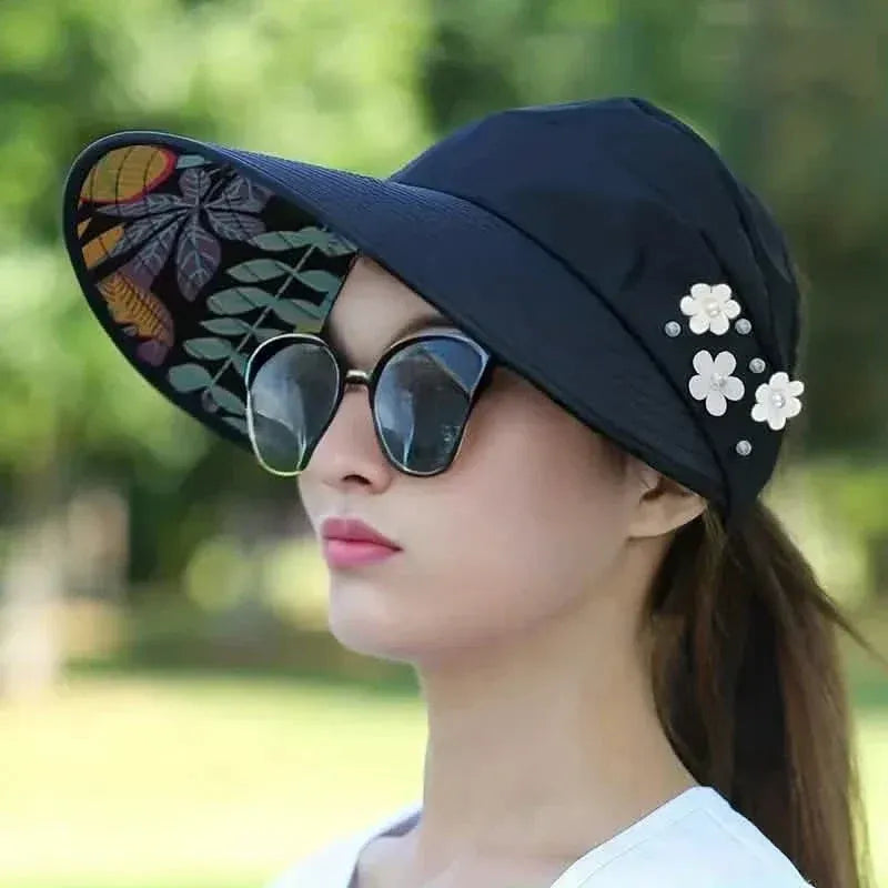 Wide Brim Sun Visor Foldable Picnic Hat Beach UV Protection Scallop Cap - A-1 Thread Vault
