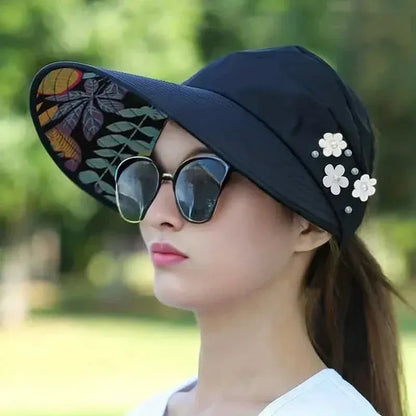 Wide Brim Sun Visor Foldable Picnic Hat Beach UV Protection Scallop Cap - A-1 Thread Vault
