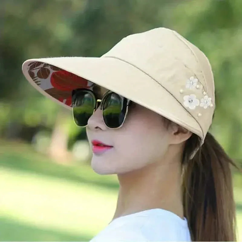 Wide Brim Sun Visor Foldable Picnic Hat Beach UV Protection Scallop Cap - A-1 Thread Vault