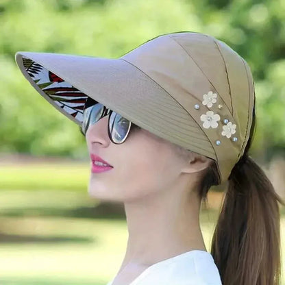 Wide Brim Sun Visor Foldable Picnic Hat Beach UV Protection Scallop Cap - A-1 Thread Vault
