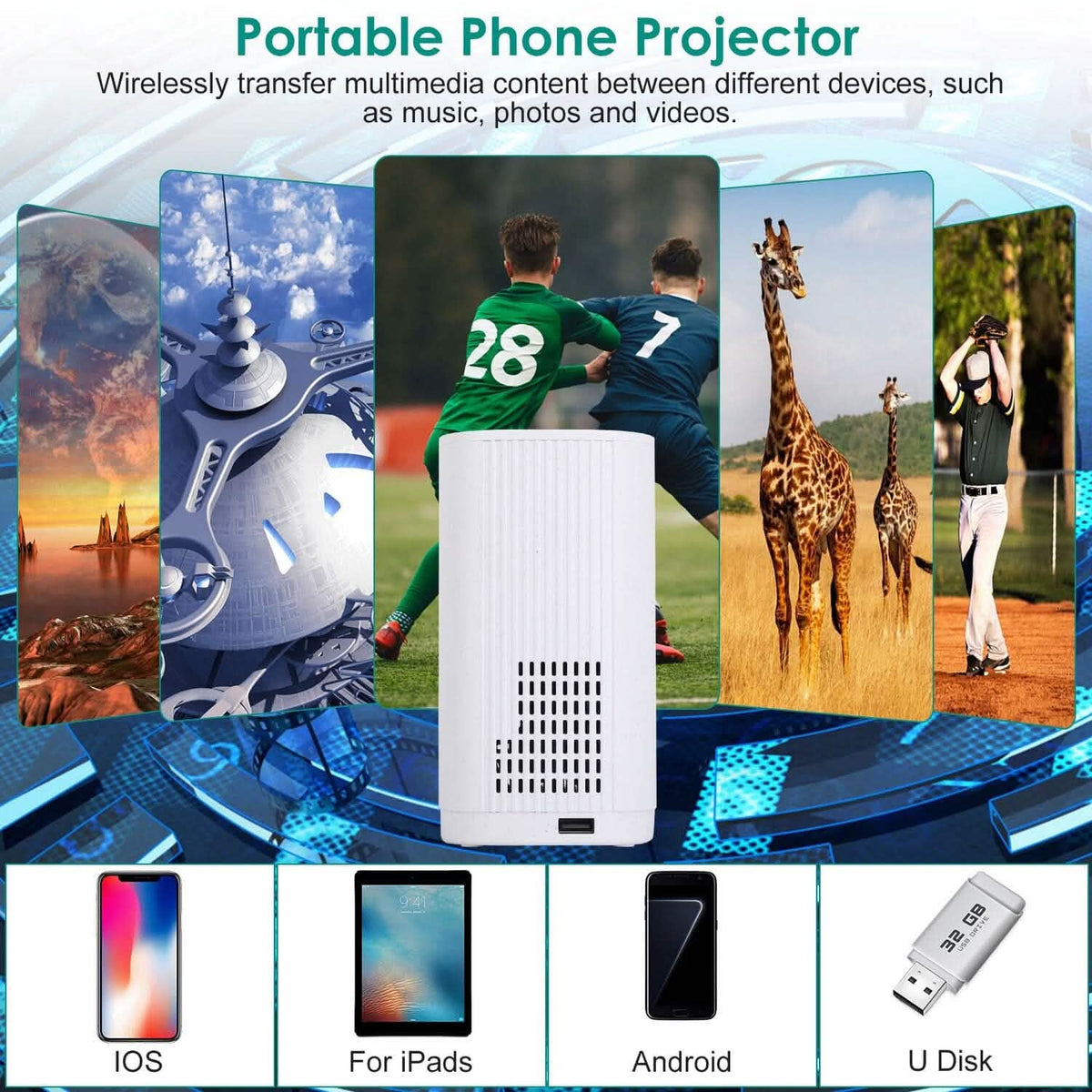 WiFi 1080P Projector Phone Projector Home Movie Projector Compatible with IOS Android iPads U Disk - A-1 Thread Vault