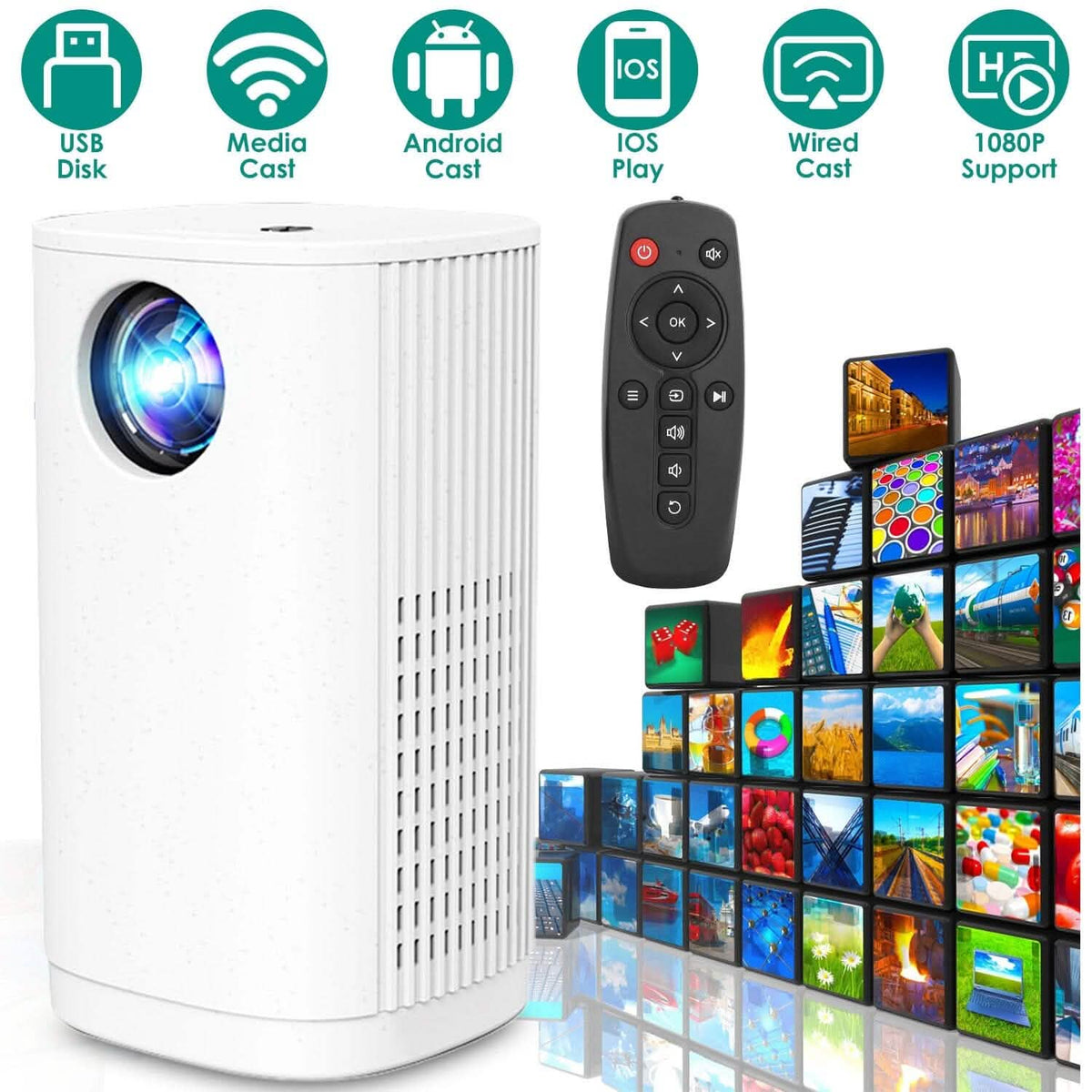 WiFi 1080P Projector Phone Projector Home Movie Projector Compatible with IOS Android iPads U Disk - A-1 Thread Vault