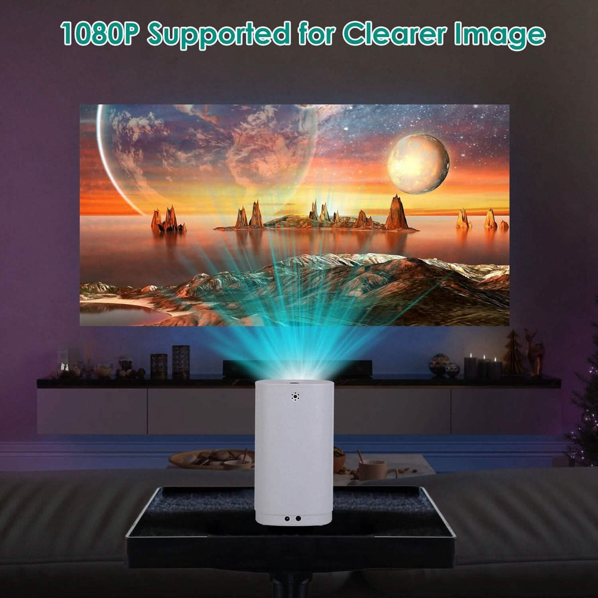 WiFi 1080P Projector Phone Projector Home Movie Projector Compatible with IOS Android iPads U Disk - A-1 Thread Vault