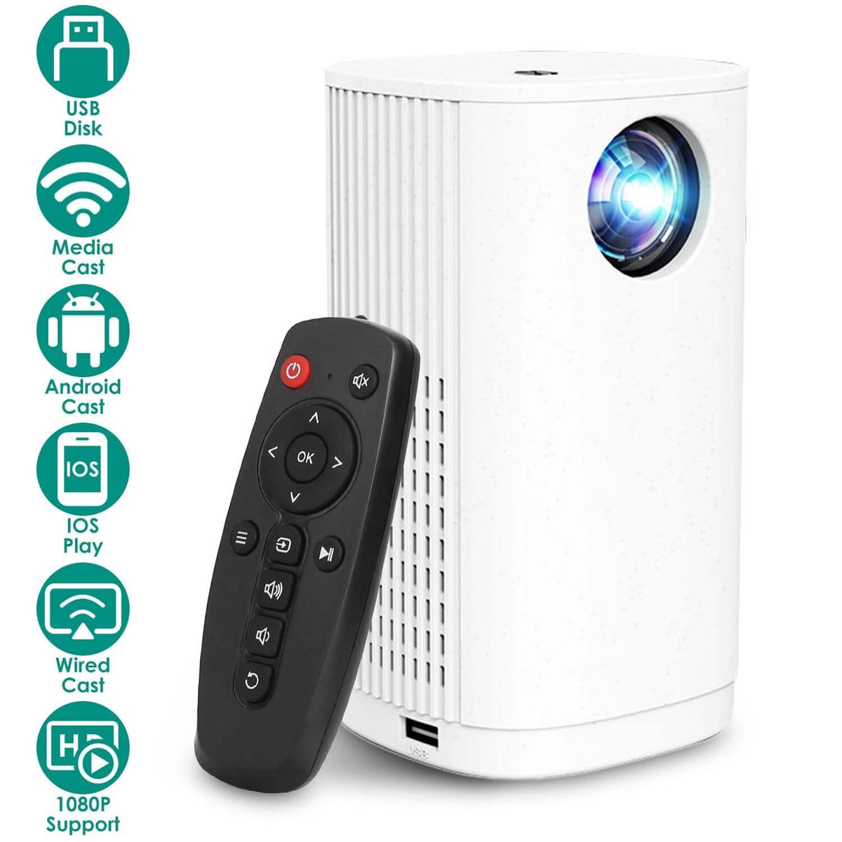 WiFi 1080P Projector Phone Projector Home Movie Projector Compatible with IOS Android iPads U Disk - A-1 Thread Vault