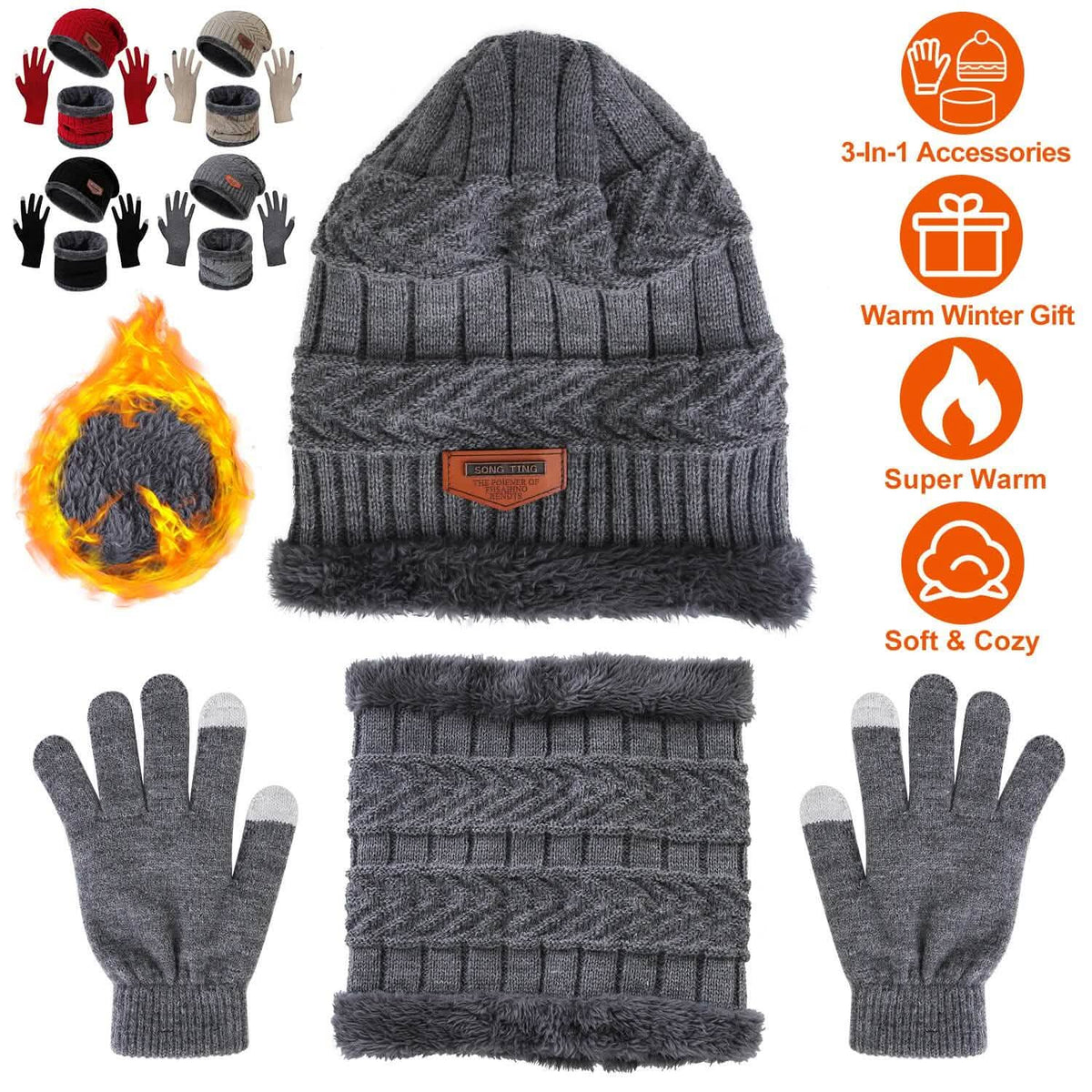 Winter Warm Beanie and Touch Screen Gloves Scarfs Set - A-1 Thread Vault