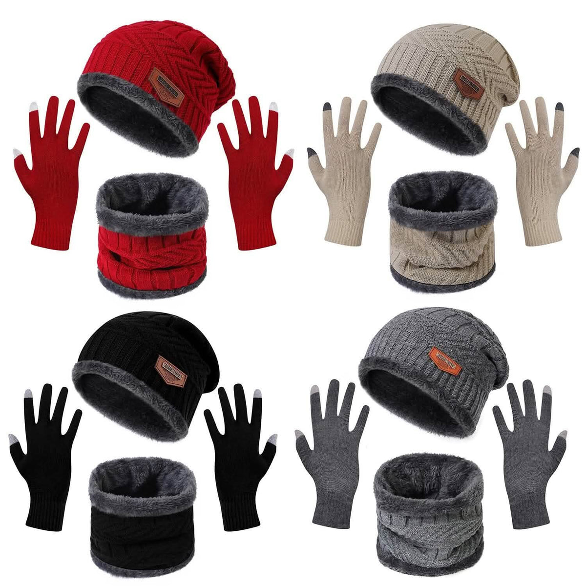 Winter Warm Beanie and Touch Screen Gloves Scarfs Set - A-1 Thread Vault