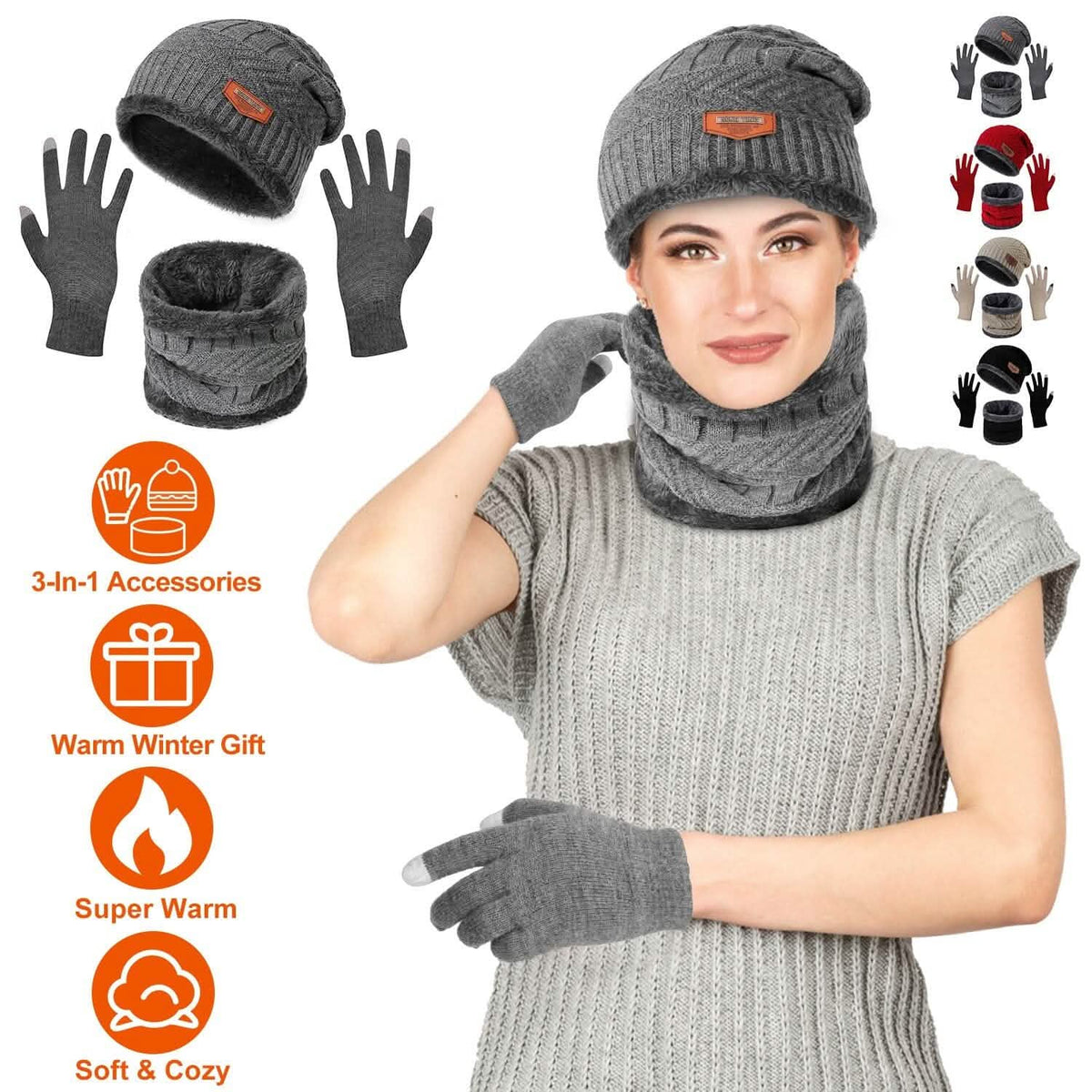 Winter Warm Beanie and Touch Screen Gloves Scarfs Set - A-1 Thread Vault