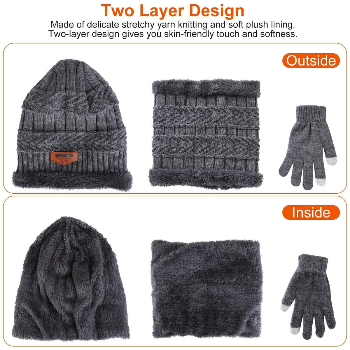 Winter Warm Beanie and Touch Screen Gloves Scarfs Set - A-1 Thread Vault