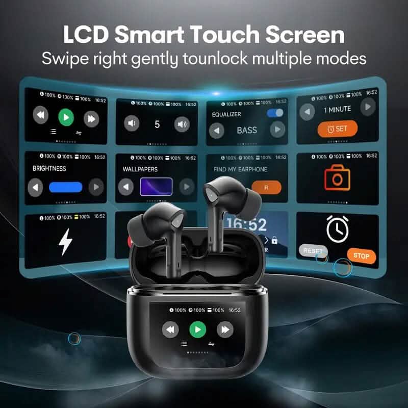Wireless Earbuds with Smart Touch Screen Charging Case - A-1 Thread Vault