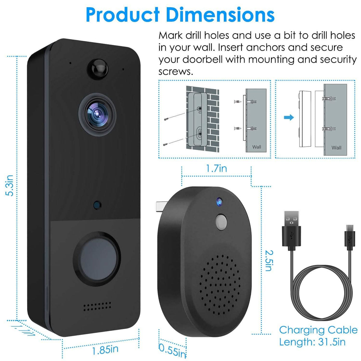 Wireless Smart Wi-Fi Video Doorbell - A-1 Thread Vault