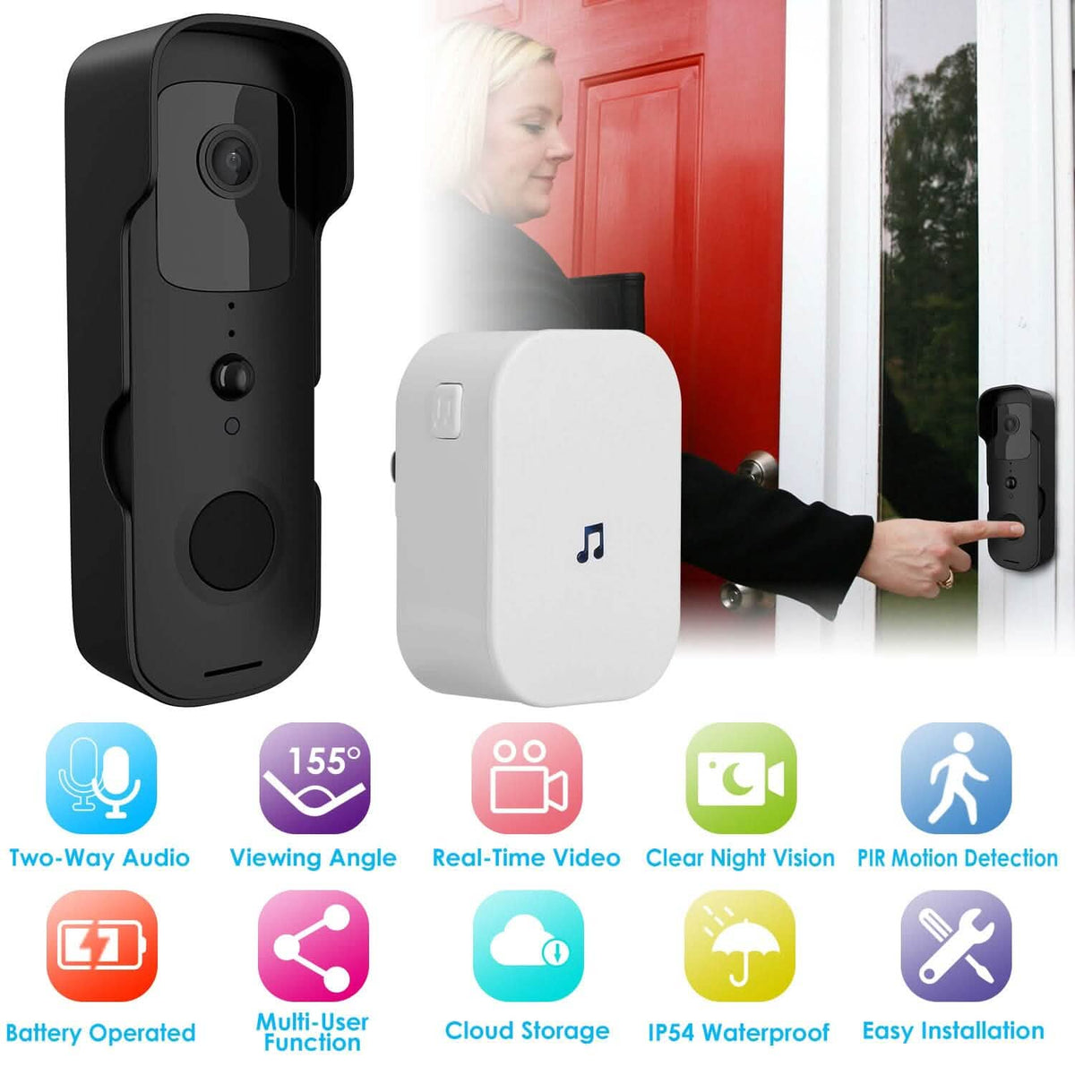 Wireless Smart WIFI Video Doorbell Two Way Audio - A-1 Thread Vault