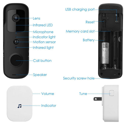 Wireless Smart WIFI Video Doorbell Two Way Audio - A-1 Thread Vault