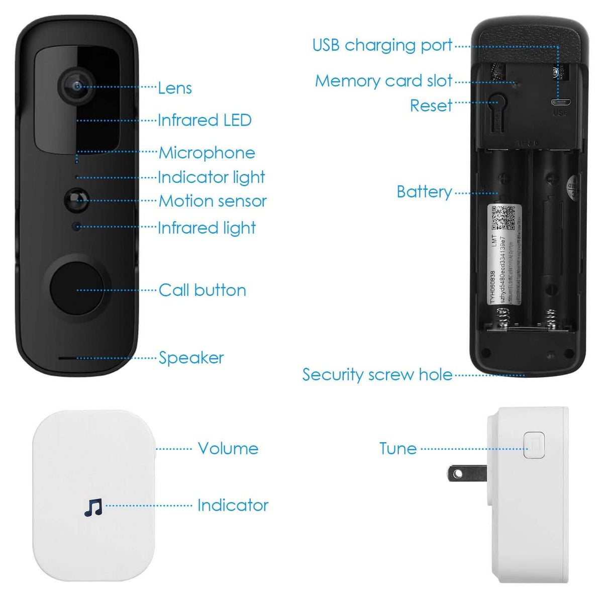 Wireless Smart WIFI Video Doorbell Two Way Audio - A-1 Thread Vault