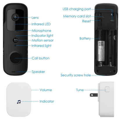 Wireless Smart WIFI Video Doorbell Two Way Audio - A-1 Thread Vault