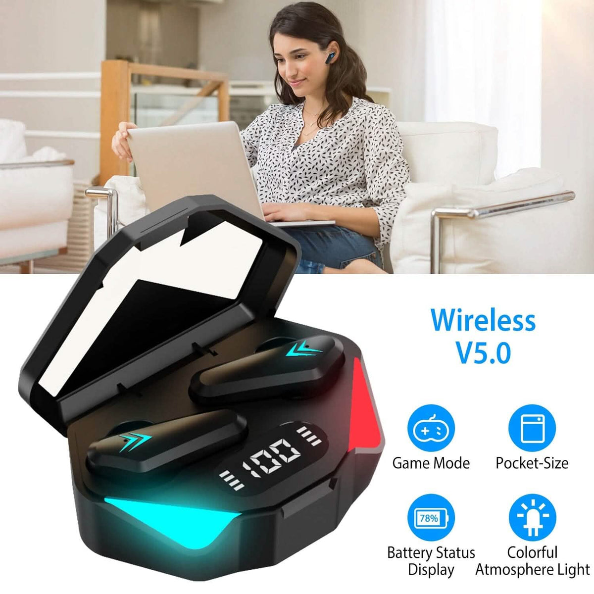 Wireless TWS 5.0 In-Ear Headphone Headset with Charging Case Low Latency Game Mode - A-1 Thread Vault