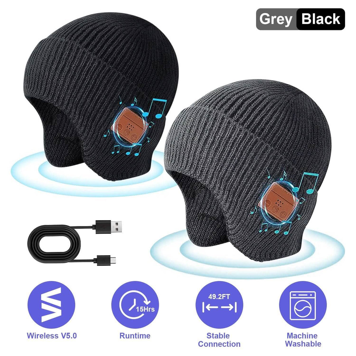 Wireless V5.0 Beanie Hat with Headphones USB Rechargeable - A-1 Thread Vault