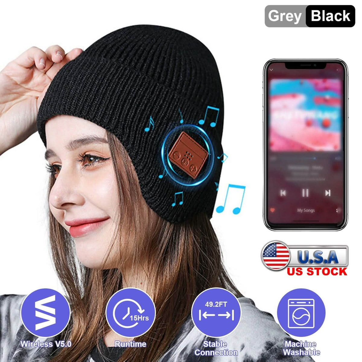 Wireless V5.0 Beanie Hat with Headphones USB Rechargeable - A-1 Thread Vault