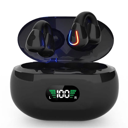 Wireless v5.3 Earbuds Clip-on Open TWS Earphones with Built-in Mic LED Charging Display Case - A-1 Thread Vault