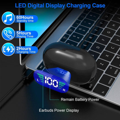Wireless v5.3 Earbuds Clip-on Open TWS Earphones with Built-in Mic LED Charging Display Case - A-1 Thread Vault