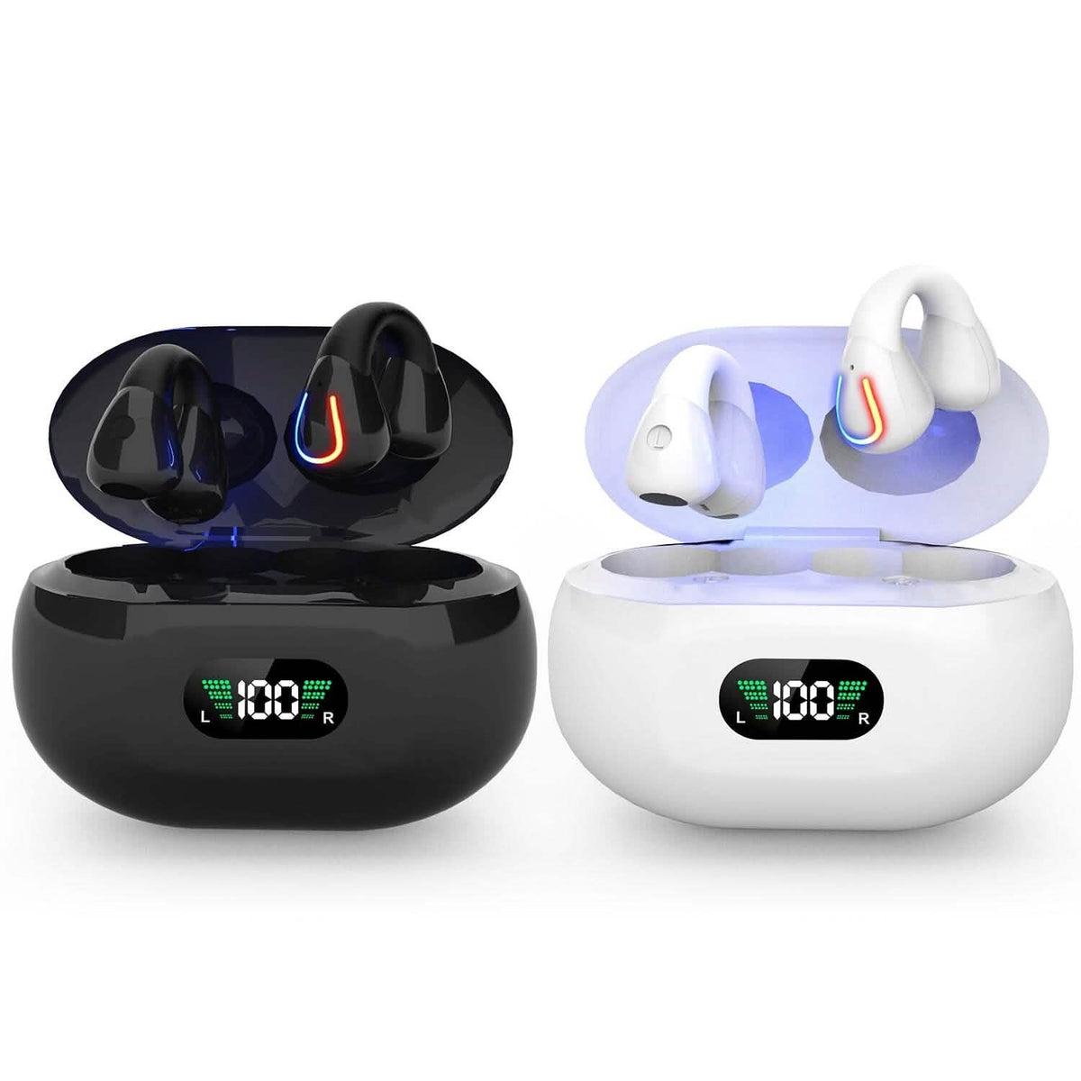 Wireless v5.3 Earbuds Clip-on Open TWS Earphones with Built-in Mic LED Charging Display Case - A-1 Thread Vault