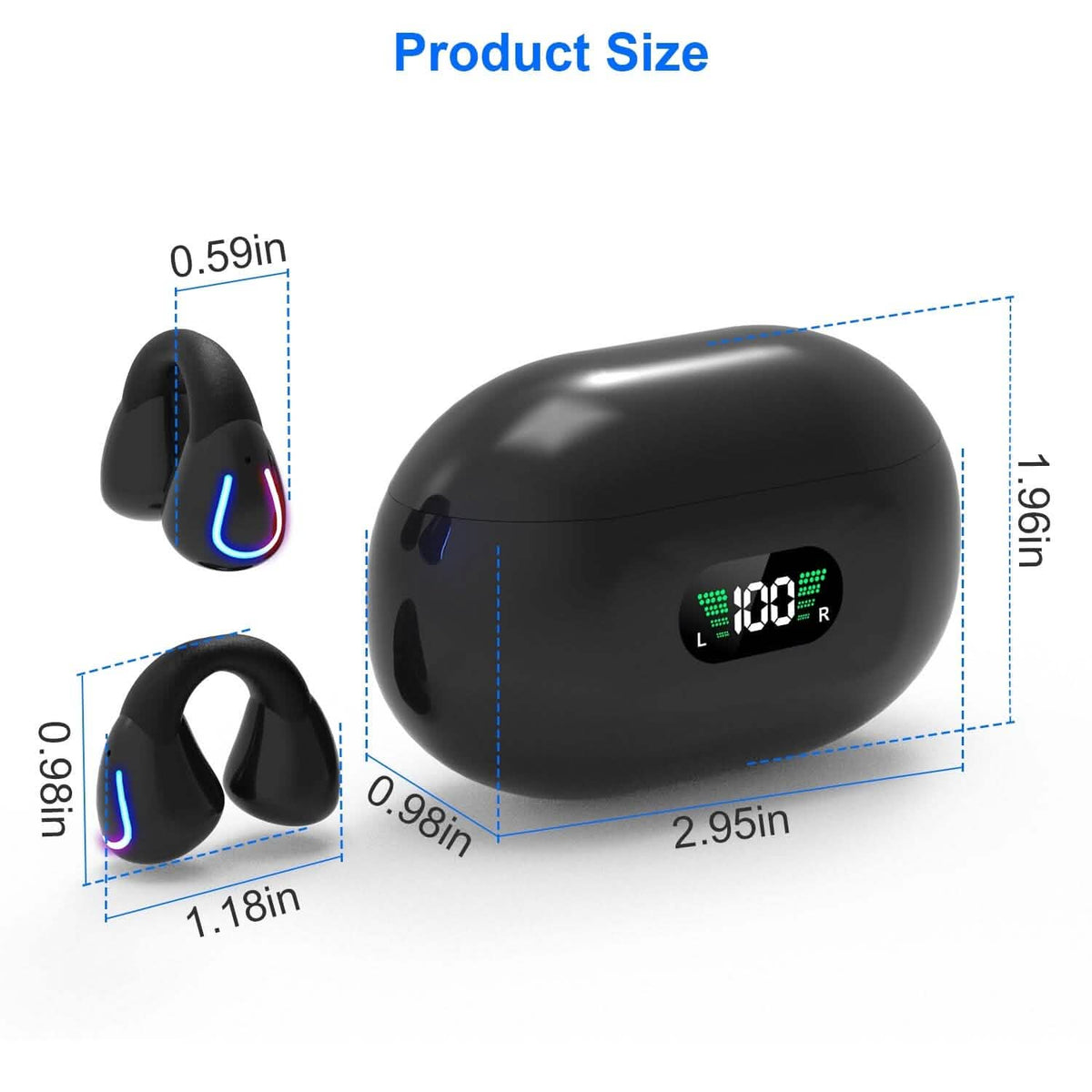 Wireless v5.3 Earbuds Clip-on Open TWS Earphones with Built-in Mic LED Charging Display Case - A-1 Thread Vault