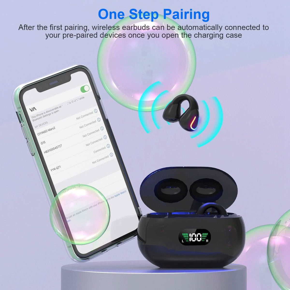 Wireless v5.3 Earbuds Clip-on Open TWS Earphones with Built-in Mic LED Charging Display Case - A-1 Thread Vault