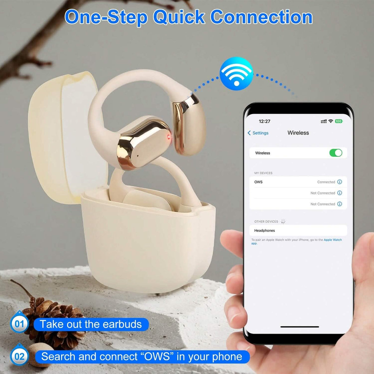 Wireless V5.4 Open Ear Earbuds with Earhook LED Display Charging Case - A-1 Thread Vault