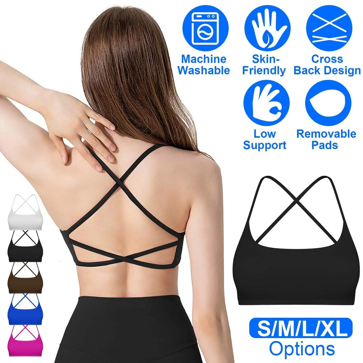 Women Cross Back Sport Bras Padded with Removable Pads Thin Straps - A-1 Thread Vault