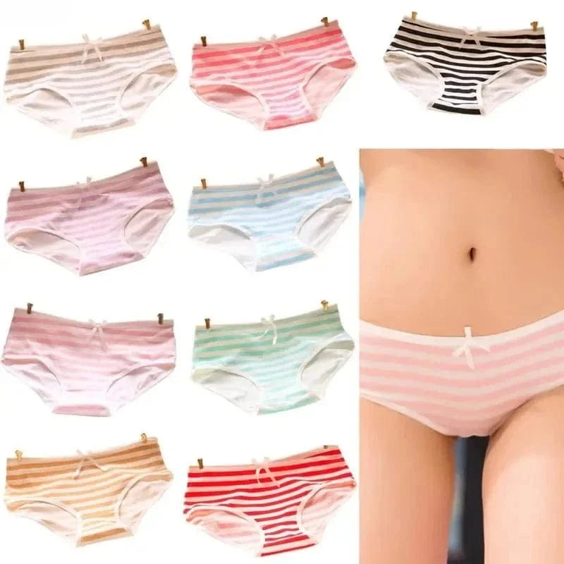 Women Cute Sexy Underwear Panties Stripes Navy Bowknot Tanga Lovely Women Panties Cotton Briefs - A-1 Thread Vault