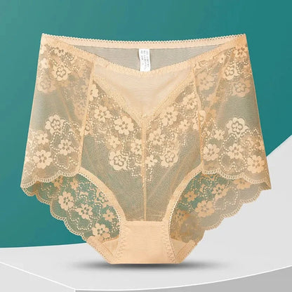 Women High Waist Plus Size Panties Sexy Lace Mesh Floral Transparent Briefs Fashion Underpants Lingerie Seamless Underwear - A-1 Thread Vault