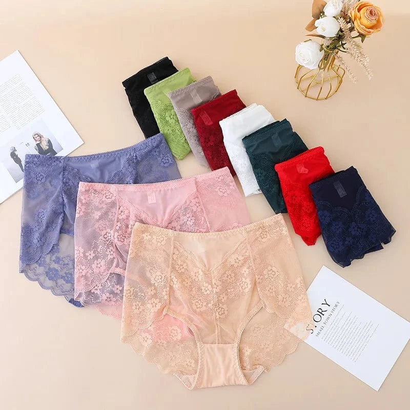 Women High Waist Plus Size Panties Sexy Lace Mesh Floral Transparent Briefs Fashion Underpants Lingerie Seamless Underwear - A-1 Thread Vault