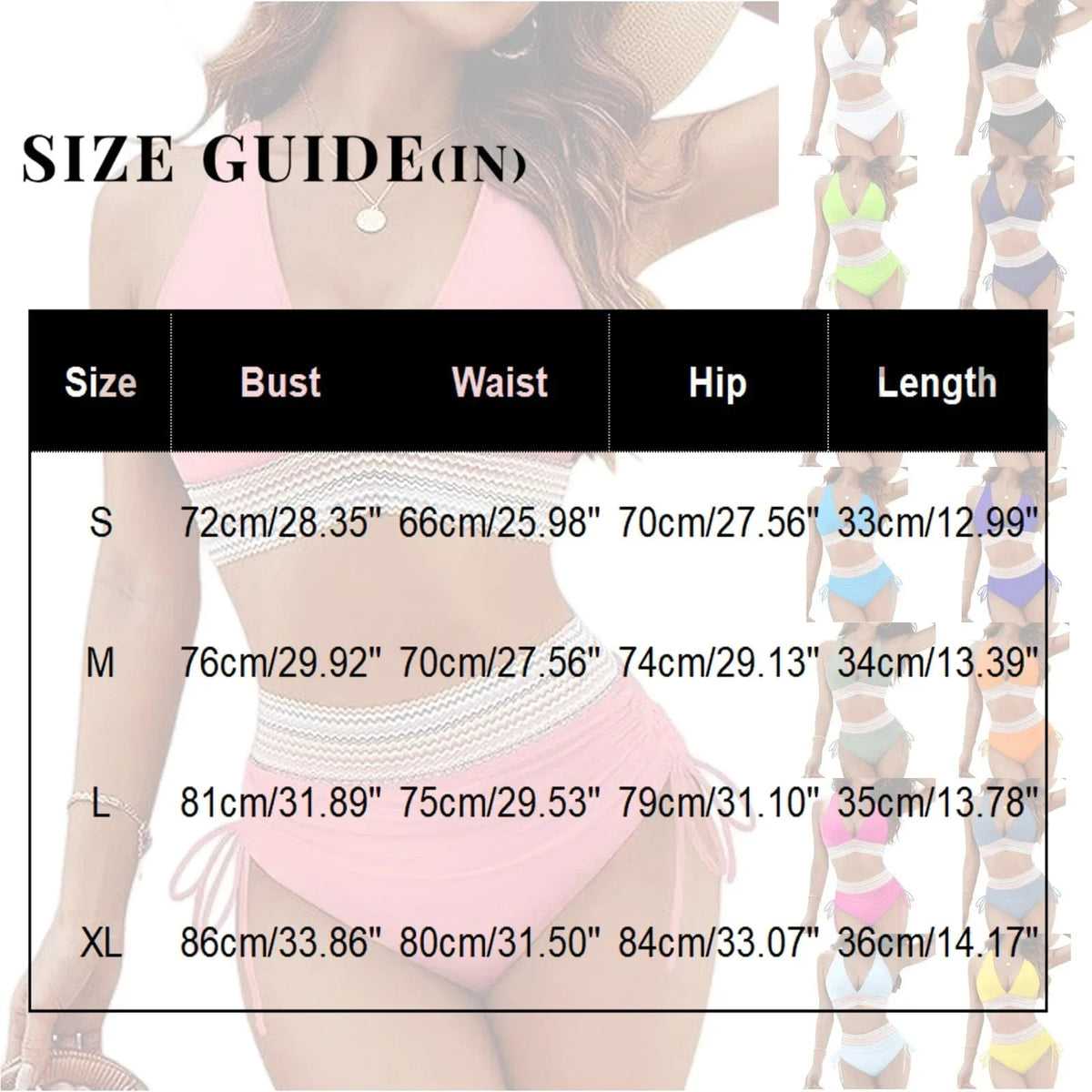 Women High Waisted Bikini Sets Tummy Control Swimsuits Color Block Two Piece Drawstring Bathing Suit Adjustable Shoulder Straps - A-1 Thread Vault