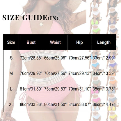 Women High Waisted Bikini Sets Tummy Control Swimsuits Color Block Two Piece Drawstring Bathing Suit Adjustable Shoulder Straps - A-1 Thread Vault