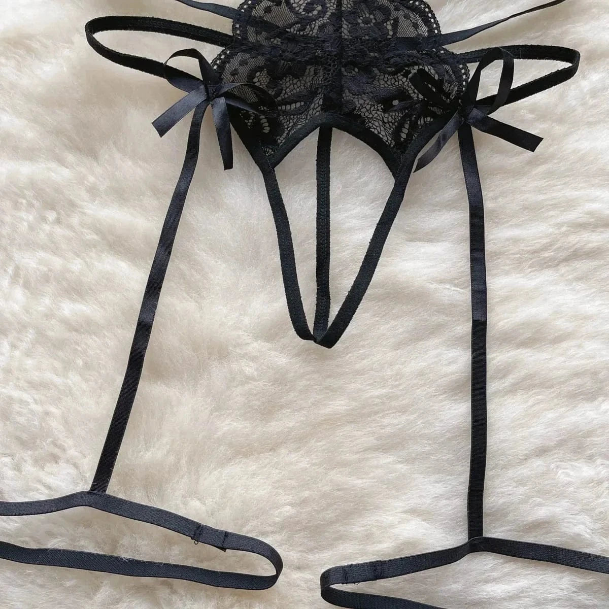 Women' Hollow Lace Camisole Bodysuit V-Neck Backless Sleeveless Erotic Lingerie Slim Fit Bow Pajamas Sexy Black Sheer Playsuit - A-1 Thread Vault