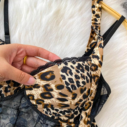 Women Hotsweet V-neck leopard slim Vintage Straps Bodysuits Chic lace Jumpsuits Slim Top Clothing - A-1 Thread Vault