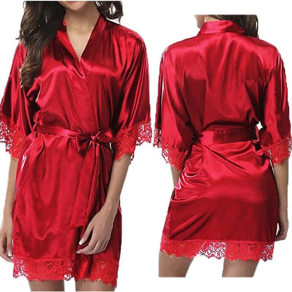 Women Ice Silk Pajamas Robes Sleepwear Nightgowns Nightdress Red Black L XL Lace Smooth Soft Comfortable Casual Pure Color - A-1 Thread Vault