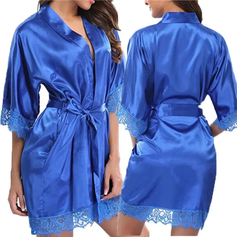 Women Ice Silk Pajamas Robes Sleepwear Nightgowns Nightdress Red Black L XL Lace Smooth Soft Comfortable Casual Pure Color - A-1 Thread Vault