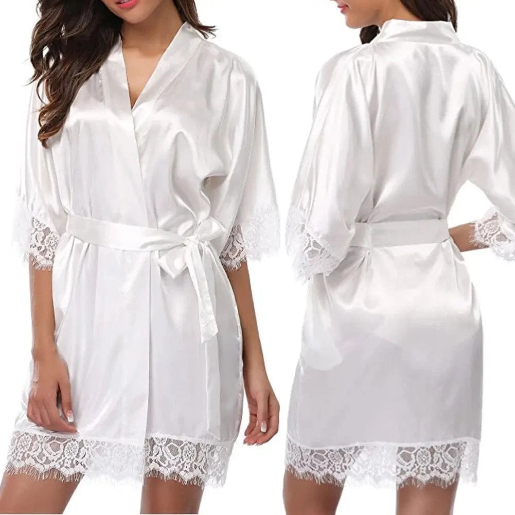 Women Ice Silk Pajamas Robes Sleepwear Nightgowns Nightdress Red Black L XL Lace Smooth Soft Comfortable Casual Pure Color - A-1 Thread Vault
