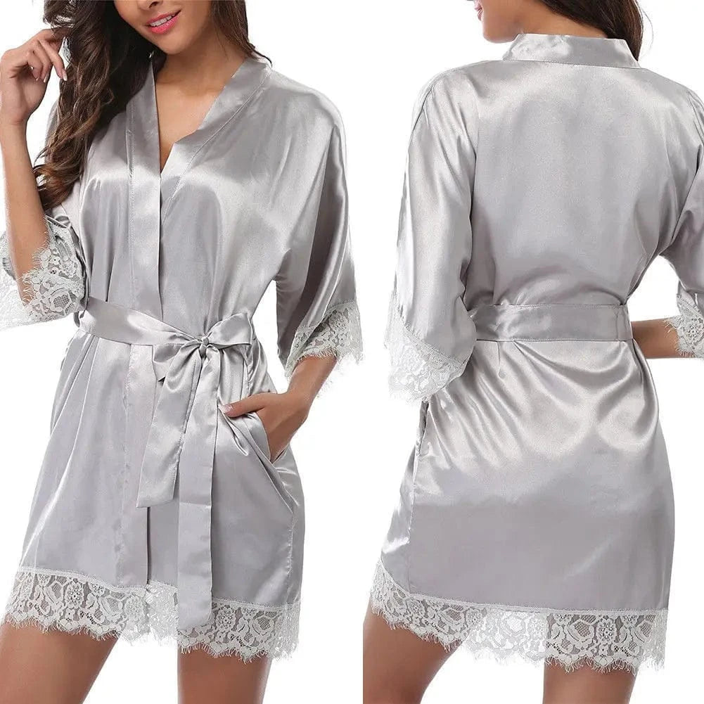 Women Ice Silk Pajamas Robes Sleepwear Nightgowns Nightdress Red Black L XL Lace Smooth Soft Comfortable Casual Pure Color - A-1 Thread Vault
