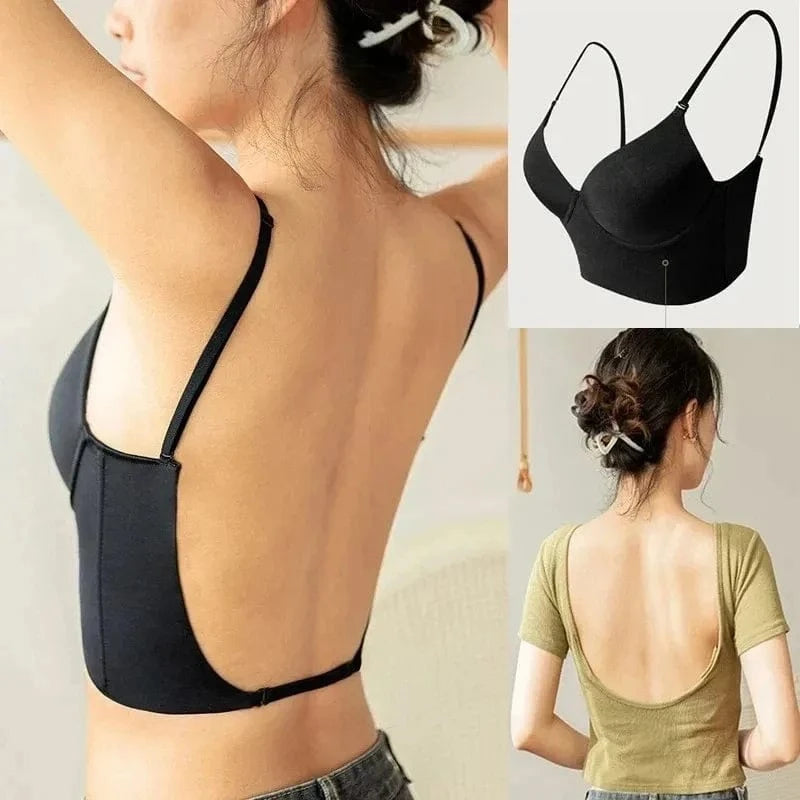 Women Invisible Bra Deep U Plunge Bras Backless Top for Dresses Sexy Lingerie with Transparent Strap Push Up Strapless Underwea - A-1 Thread Vault