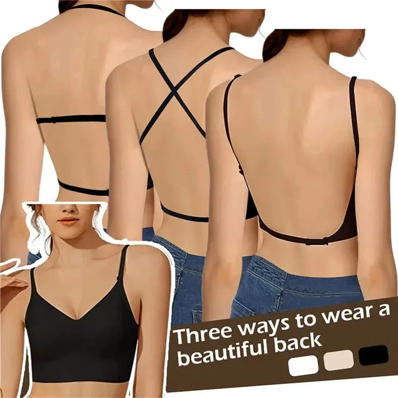 Women Invisible Bra Deep U Plunge Bras Backless Top for Dresses Sexy Lingerie with Transparent Strap Push Up Strapless Underwea - A-1 Thread Vault