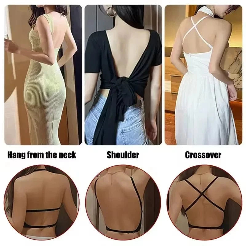 Women Invisible Bra Deep U Plunge Bras Backless Top for Dresses Sexy Lingerie with Transparent Strap Push Up Strapless Underwear - A-1 Thread Vault