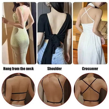 Women Invisible Bra Deep U Plunge Bras Backless Top for Dresses Sexy Lingerie with Transparent Strap Push Up Strapless Underwear - A-1 Thread Vault