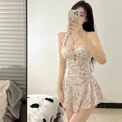 Women Korean Sexy One Piece Swimsuit Tummy Control Slimming High Waisted Bathing Suit Hot Spring Beachwear Elegant Swimsuit - A-1 Thread Vault