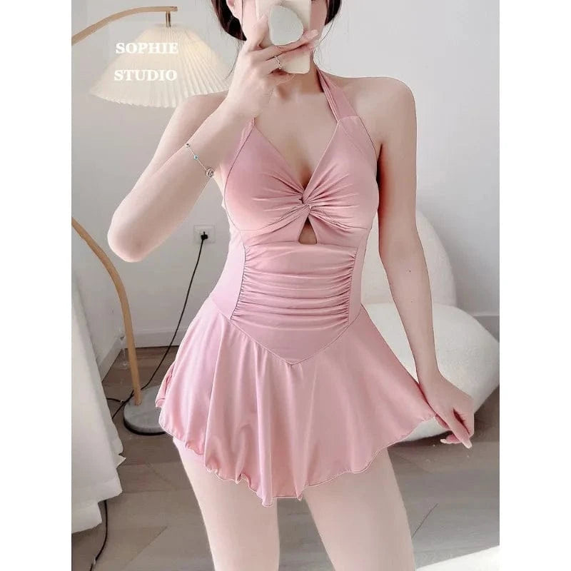Women Korean Sexy One Piece Swimsuit Tummy Control Slimming High Waisted Bathing Suit Hot Spring Beachwear Elegant Swimsuit - A-1 Thread Vault