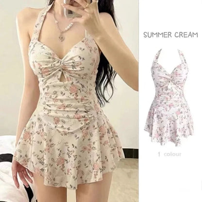 Women Korean Sexy One Piece Swimsuit Tummy Control Slimming High Waisted Bathing Suit Hot Spring Beachwear Elegant Swimsuit - A-1 Thread Vault