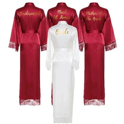 Women Long robe Satin Robe Bridal Robe Bridesmaid Robes Lace Robe Wedding Robe Sleepwear Bathrobe Dressing Long Gowns - A-1 Thread Vault