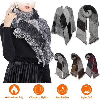 Women Long Soft Knitted Shawl Extra Thick Plaid Blanket Wrap Cape - A-1 Thread Vault