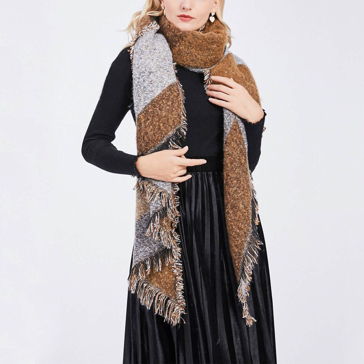Women Long Soft Knitted Shawl Extra Thick Plaid Blanket Wrap Cape - A-1 Thread Vault