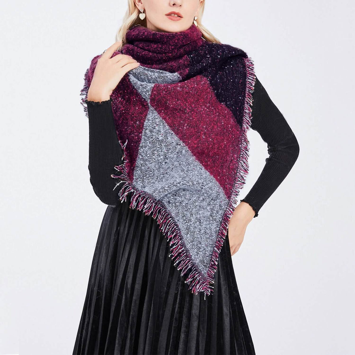 Women Long Soft Knitted Shawl Extra Thick Plaid Blanket Wrap Cape - A-1 Thread Vault